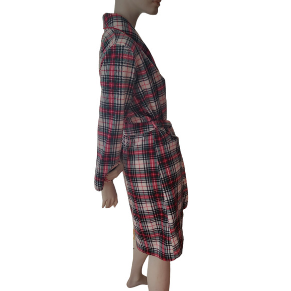 Lauren Ralph Lauren Fleece Robe Women Size XS Plaid Light Pocket Long Sleeve Tie - Picture 7 of 13